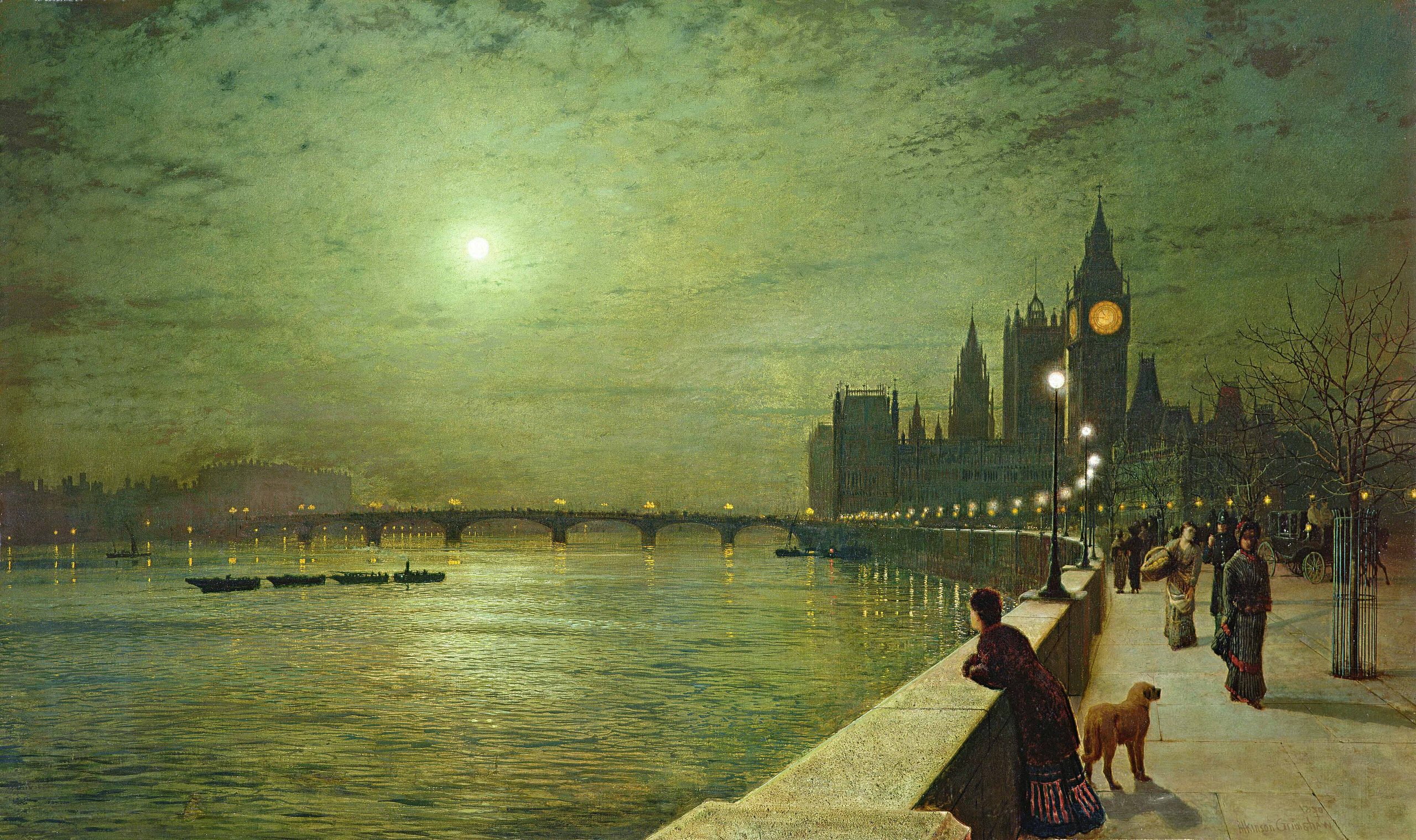 Reflections on the Thames, Westminster by Atkinson Grimshaw