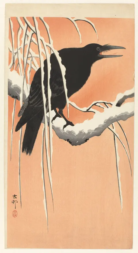 Crow on a Snowy Branch by Ohara Koson