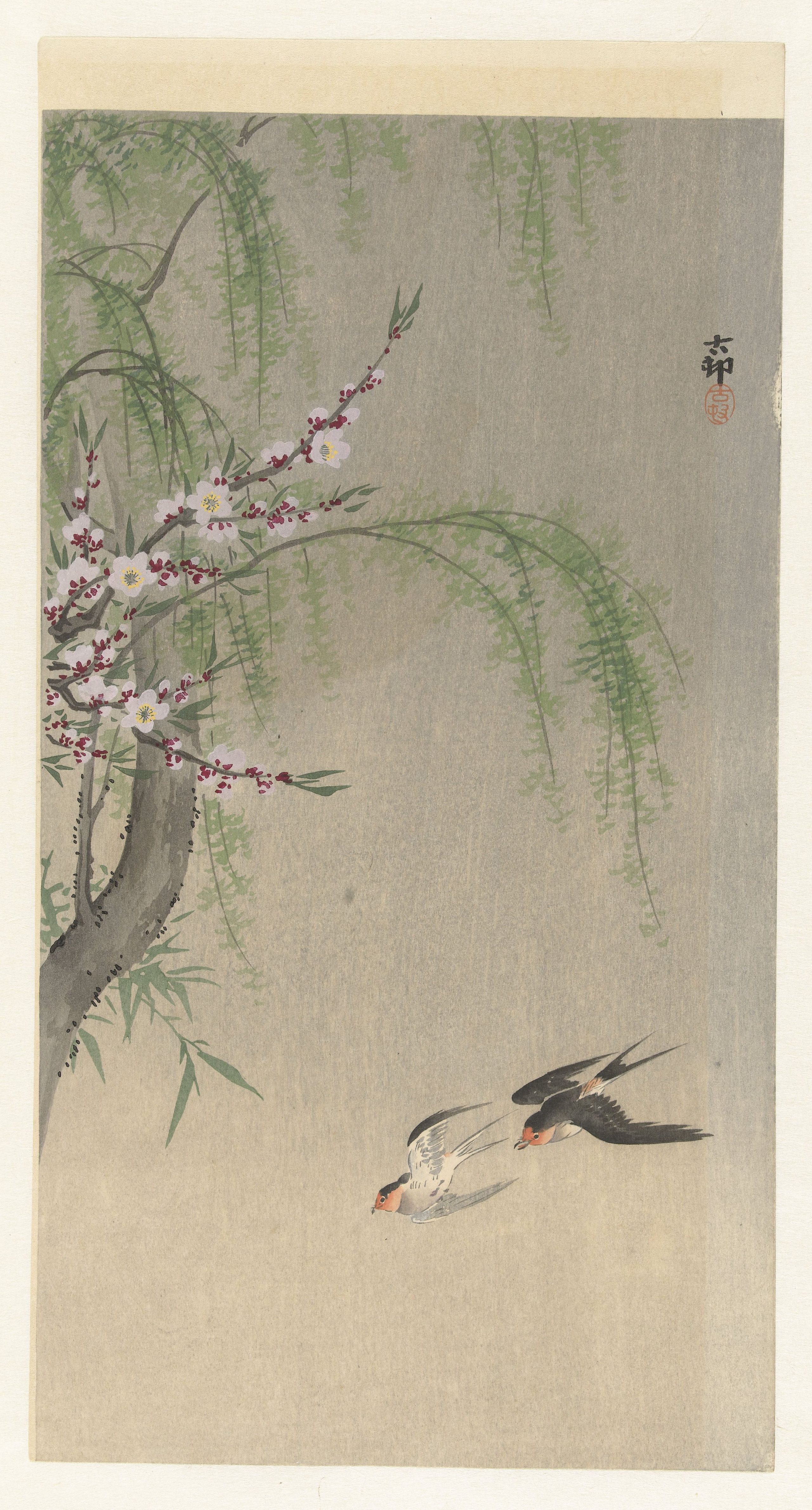 Swallows in Flight by Ohara Koson