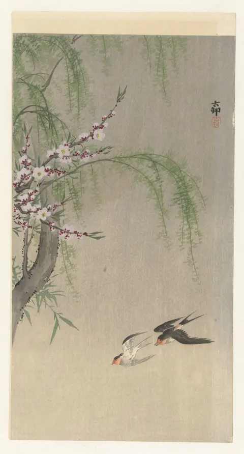 Swallows in Flight by Ohara Koson